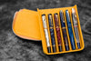 Galen Leather Zippered Magnum Opus Hard 6 Slots Pen Case in Crazy Horse Honey Ochre Pen Cases