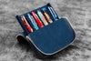 Galen Leather Zippered Magnum Opus Hard 6 Slots Pen Case in Crazy Horse Navy Blue Pen Cases