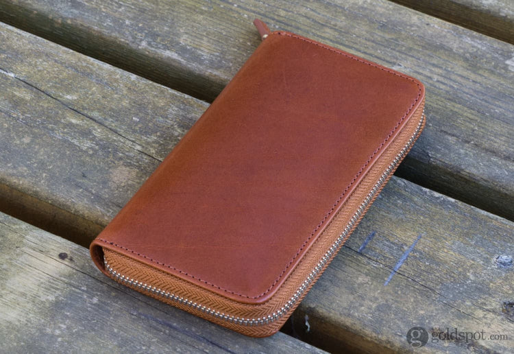 Galen Leather Zippered Three Pen Case in Brown Pen Case
