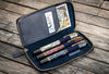 Galen Leather Zippered Three Pen Case in Crazy Horse Navy Blue Pen Case