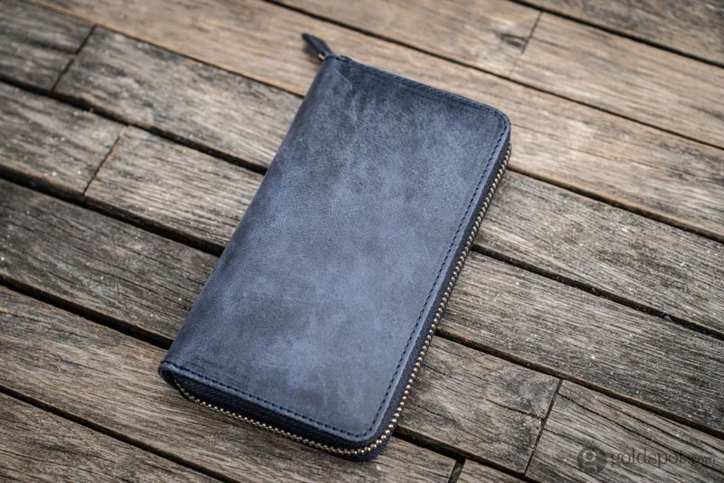 Galen Leather Zippered Three Pen Case in Navy Blue Pen Cases