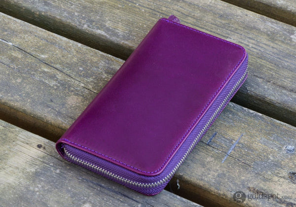 Galen Leather Zippered Three Pen Case in Purple Pen Case