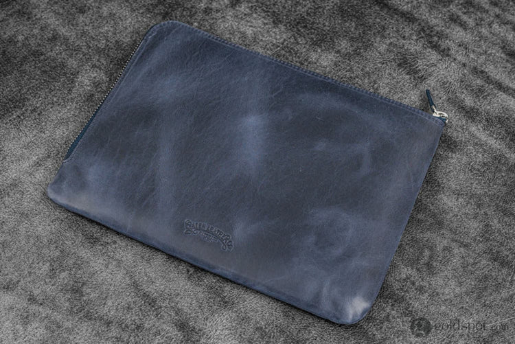 Galen Leather Zippered Writer’s Bank Bag in Crazy Horse Navy Blue Pen Cases