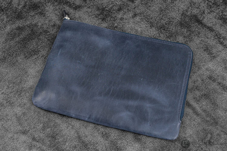 Galen Leather Zippered Writer’s Bank Bag in Crazy Horse Navy Blue Pen Cases