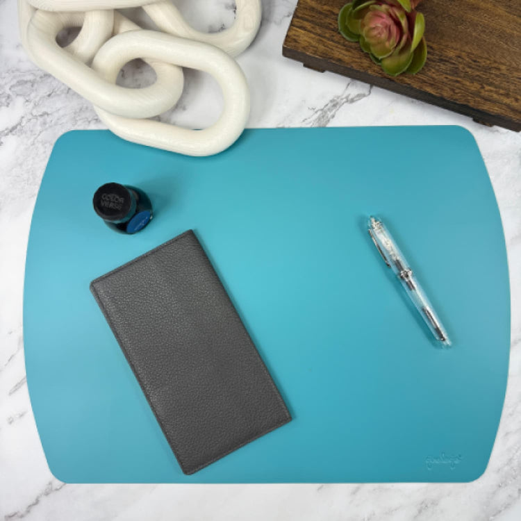 Girologio Repurposed Leather Writing Mat in Teal Accessories