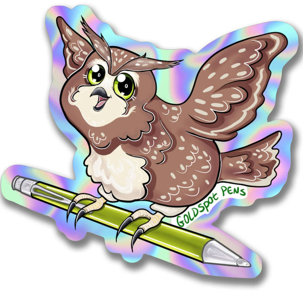 Holographic Wise Pen Owl Sticker Sticker