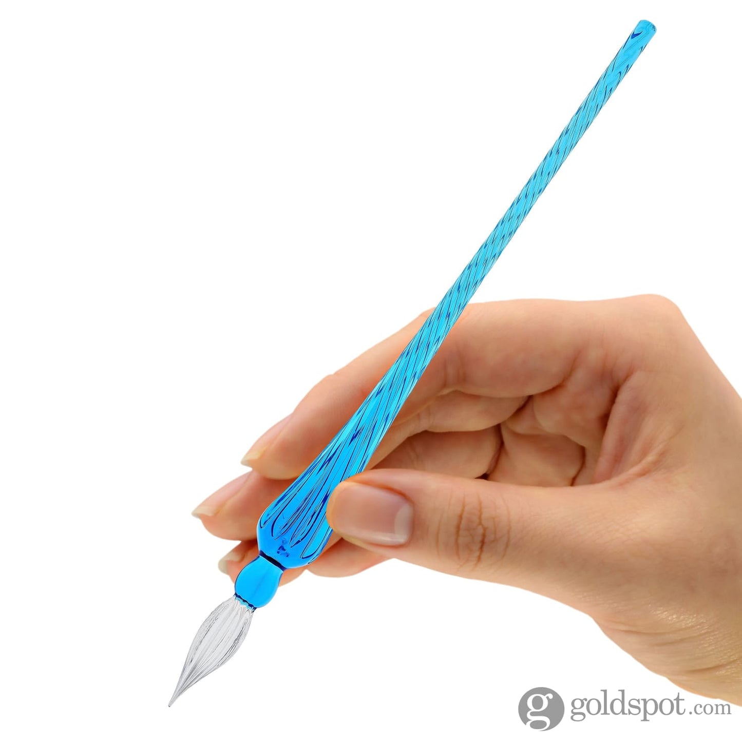 J. Herbin Glass Dip Pen in Blue Tapered Spiral Handle with Frosted Glass Dip Pen