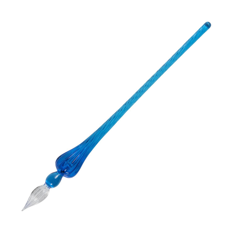 J. Herbin Glass Dip Pen in Blue Tapered Spiral Handle with Frosted Glass Dip Pen