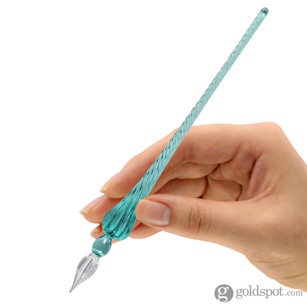 J. Herbin Glass Dip Pen in Green Tapered Spiral Handle with Frosted Glass Dip Pen