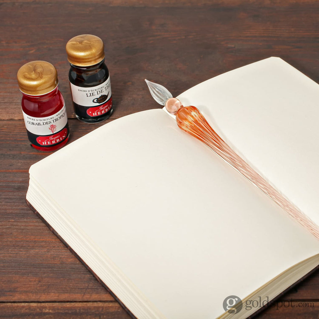 J. Herbin Round Glass Pen and Ink Set in Rose - Goldspot Pens