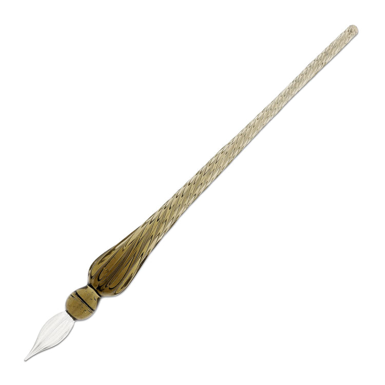 J. Herbin Round Glass Pen in Black Tapered Spiral Handle with Frosted Glass Dip Pen