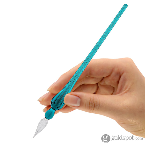 J. Herbin Round Glass Pen in Turquoise Tapered Spiral Handle with Frosted Glass Dip Pen