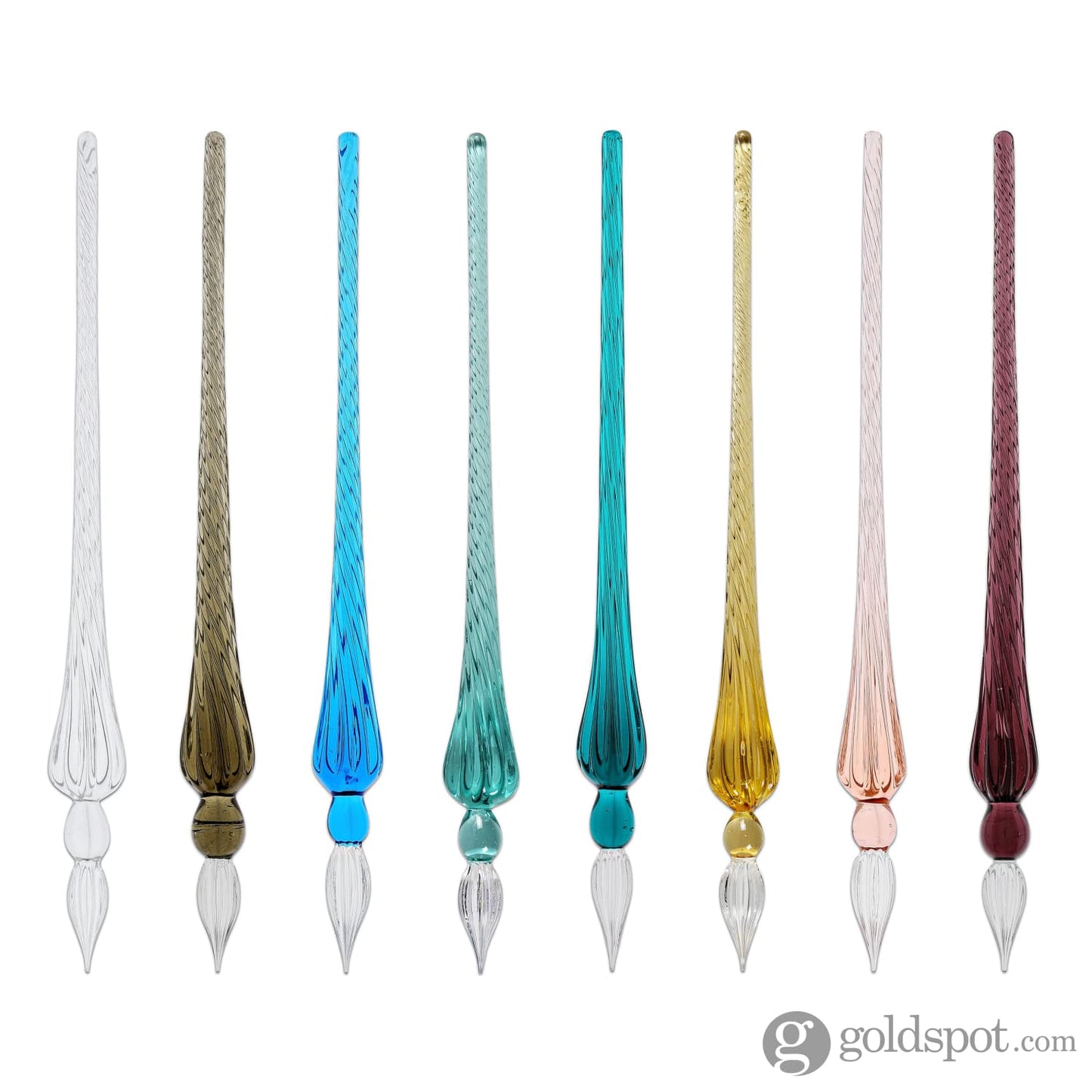 J. Herbin Round Glass Pen in Turquoise Tapered Spiral Handle with Frosted Glass Dip Pen