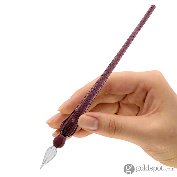 J. Herbin Round Glass Pen in Violet Tapered Spiral Handle with Frosted Glass Dip Pen