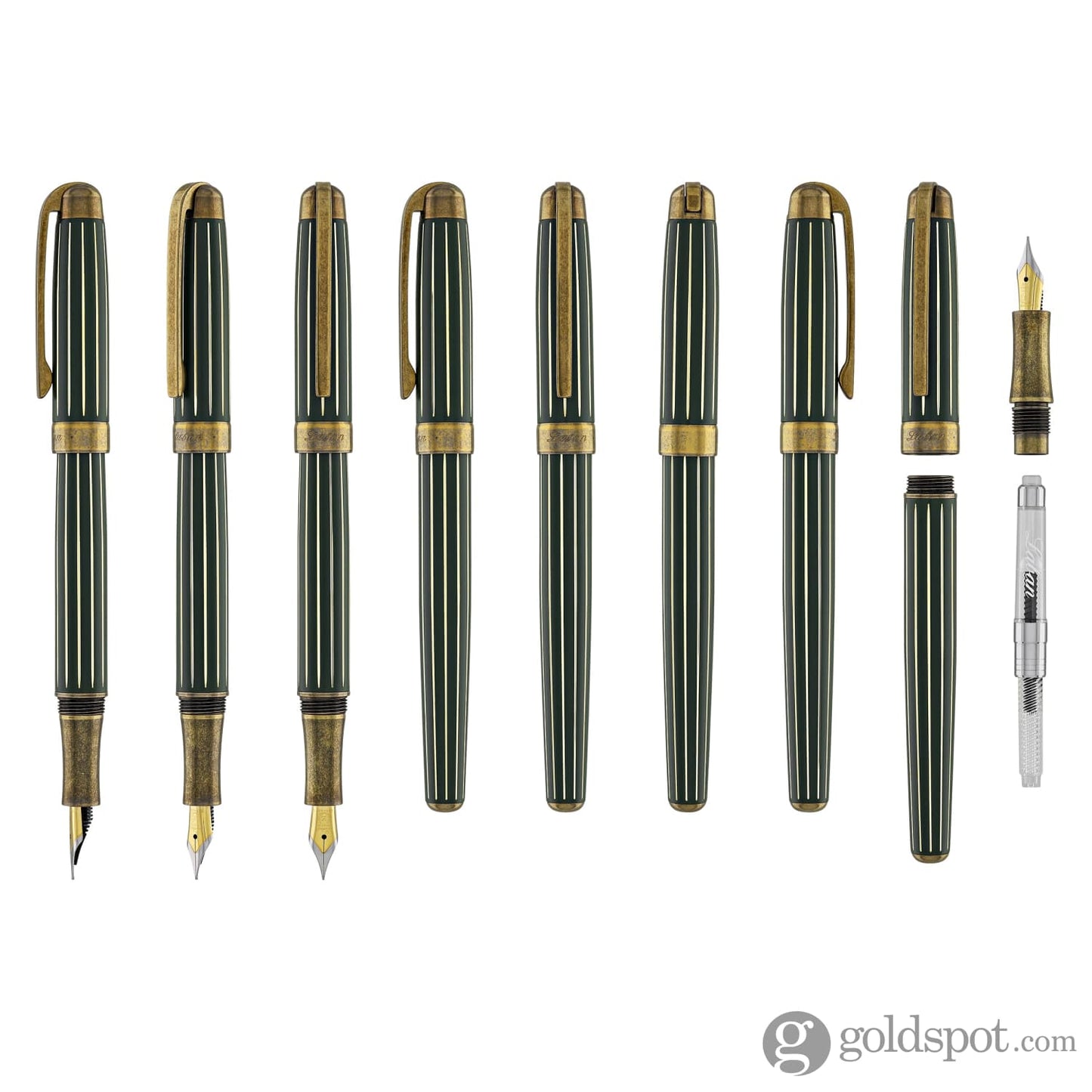 Laban Antique II Fountain Pen in Green with Lines Fountain Pen