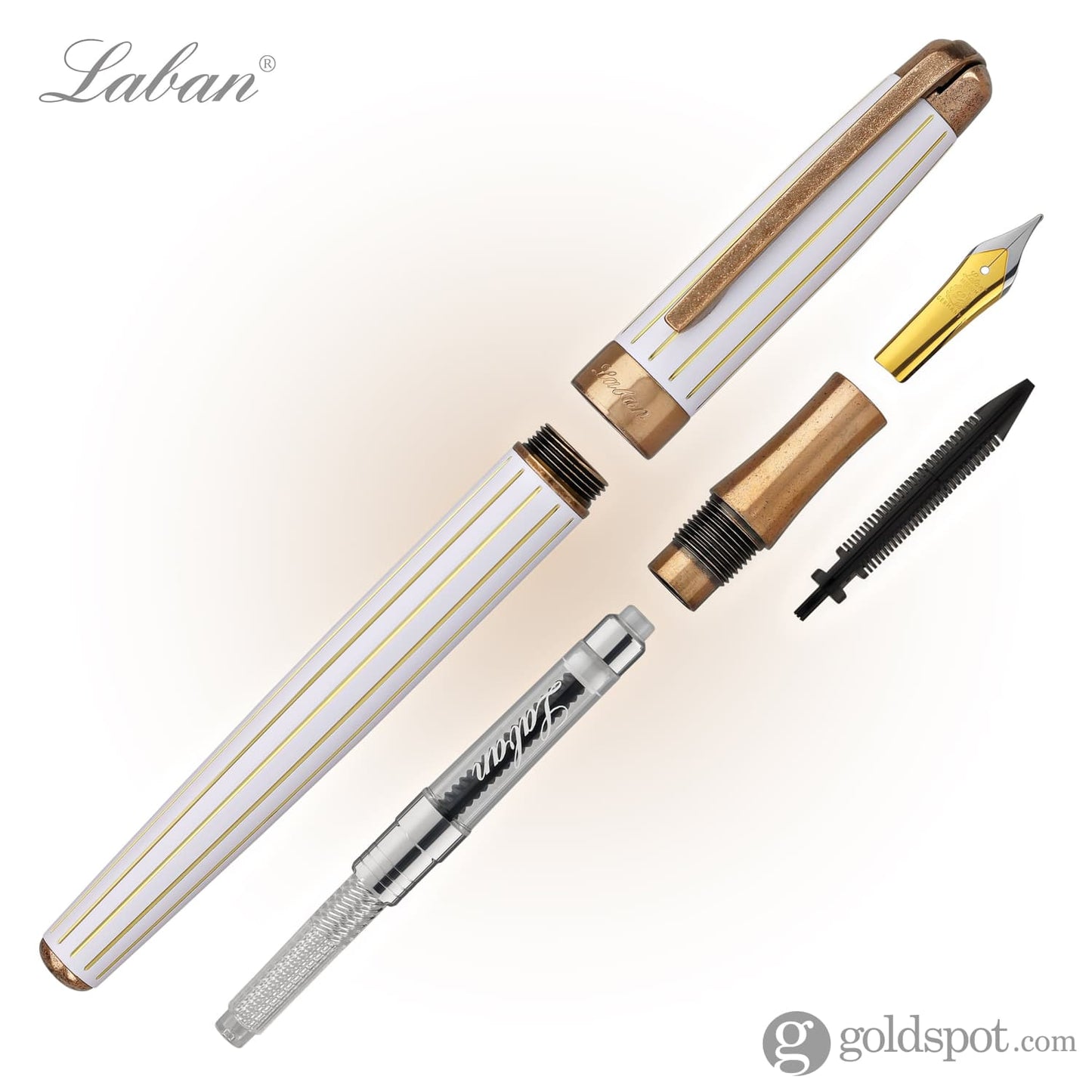 Laban Antique II Fountain Pen in White with Lines Fountain Pen