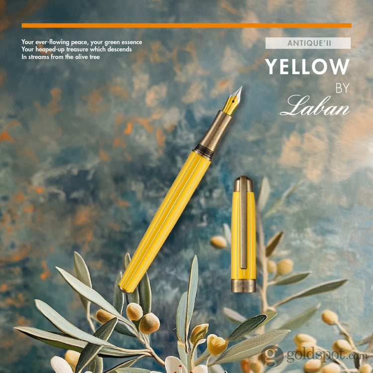 Laban Antique II Fountain Pen in Yellow with Lines Fountain Pen