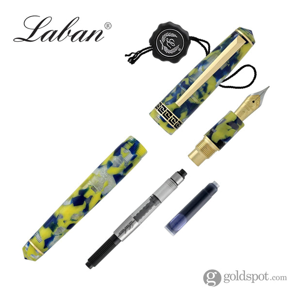 Laban Rosa Fountain Pen in Blue and Yellow Marbled Fountain Pen