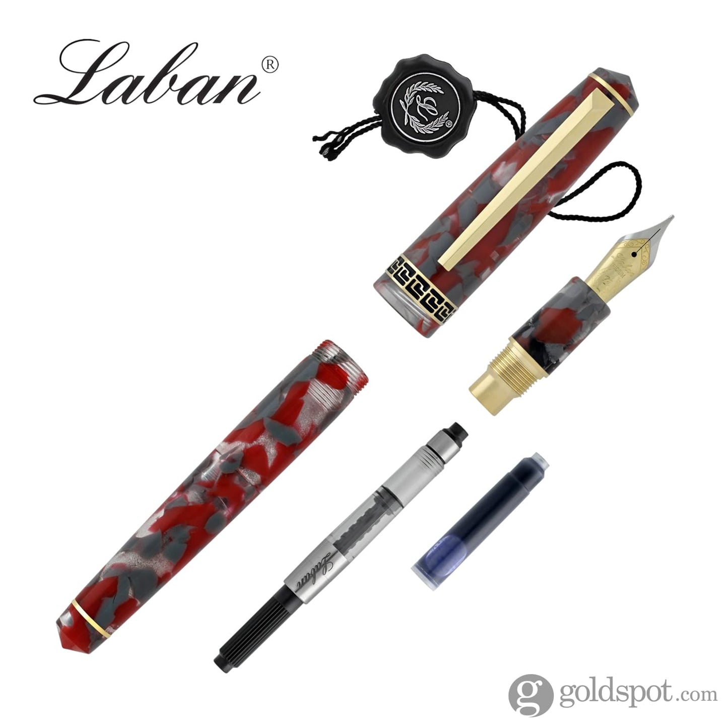Laban Rosa Fountain Pen in Red and Gray Marbled - Broad Point Fountain Pen