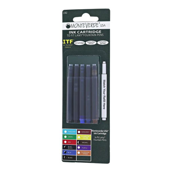 Lamy Fountain Ink Cartridges in Rainbow Colors by Monteverde - 2 Packs of 5 Fountain Pen Cartridges