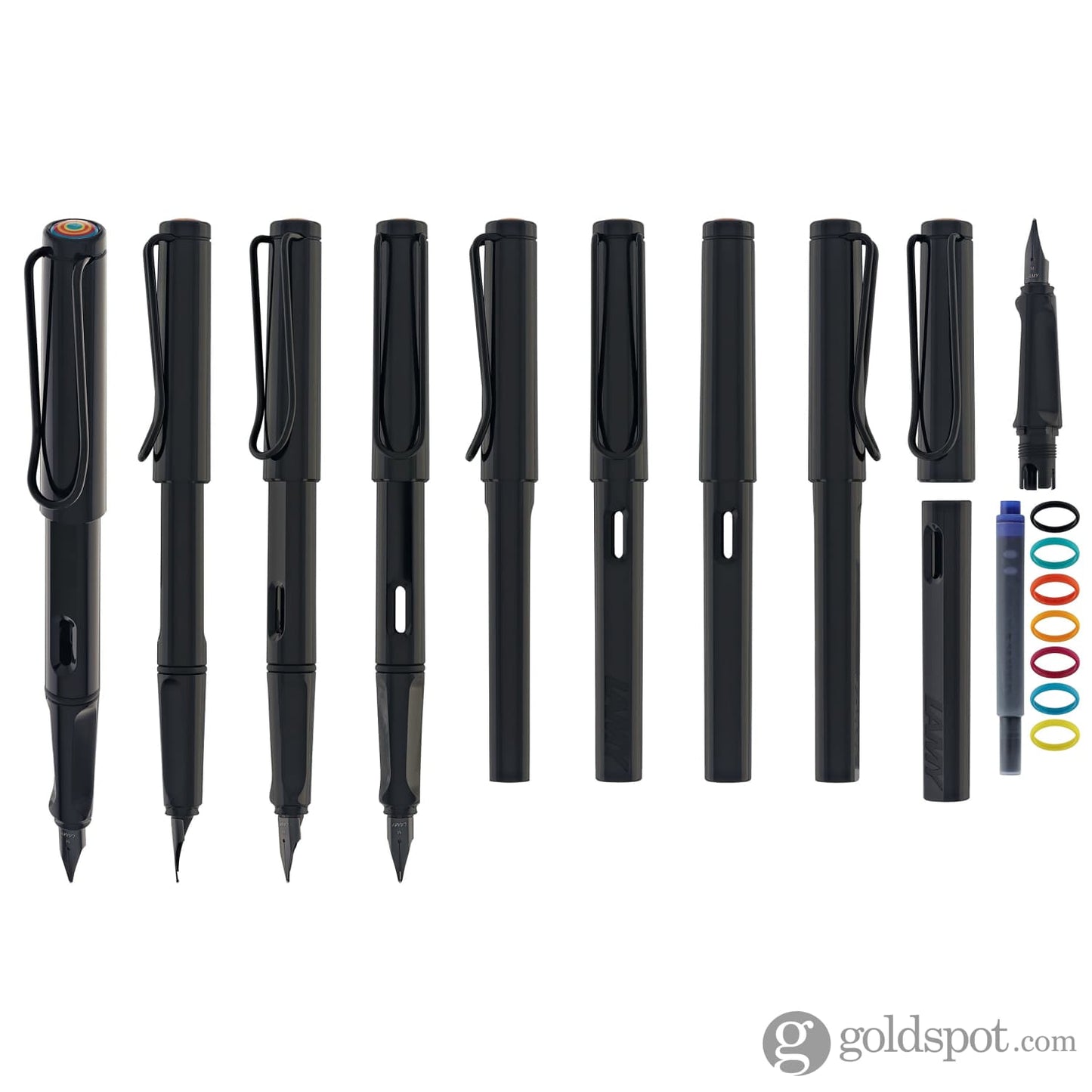 Lamy Safari Fountain Pen In All Black Multi Ring Set Special Edition Fountain Pens
