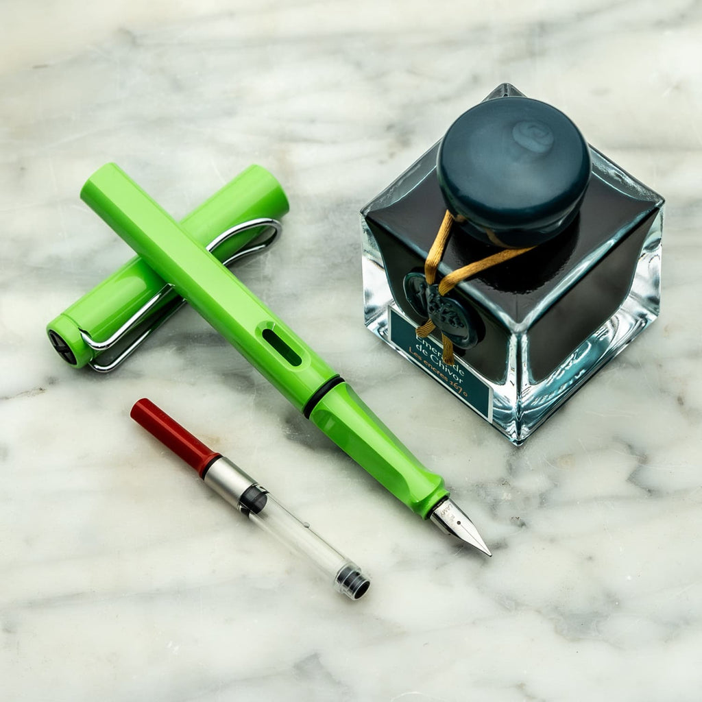 Lamy Safari Fountain Pen in Apple Green & J. Herbin Emerald of Chivor Combo Gift Sets