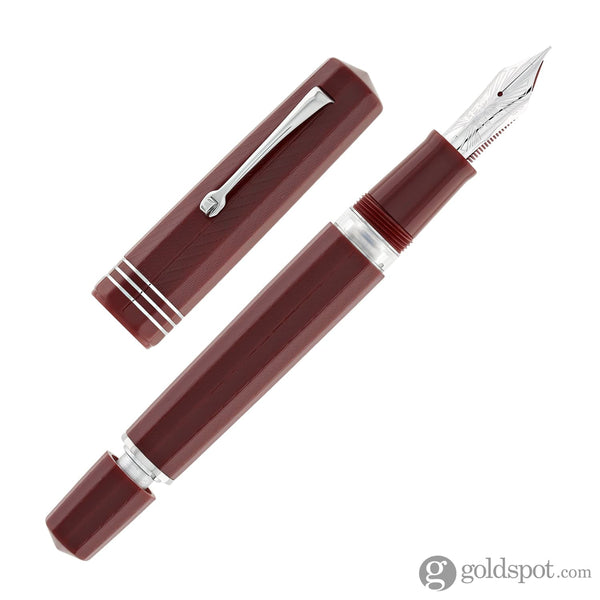 Leonardo Dodici Fountain Pen in Burgundy Red Guillochè No. 8 Size 14kt Gold Nib with Silver Trim Fountain Pen