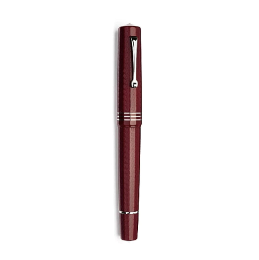 Leonardo Dodici Fountain Pen in Burgundy Red Guillochè No. 8 Size 14kt Gold Nib with Silver Trim Fountain Pen