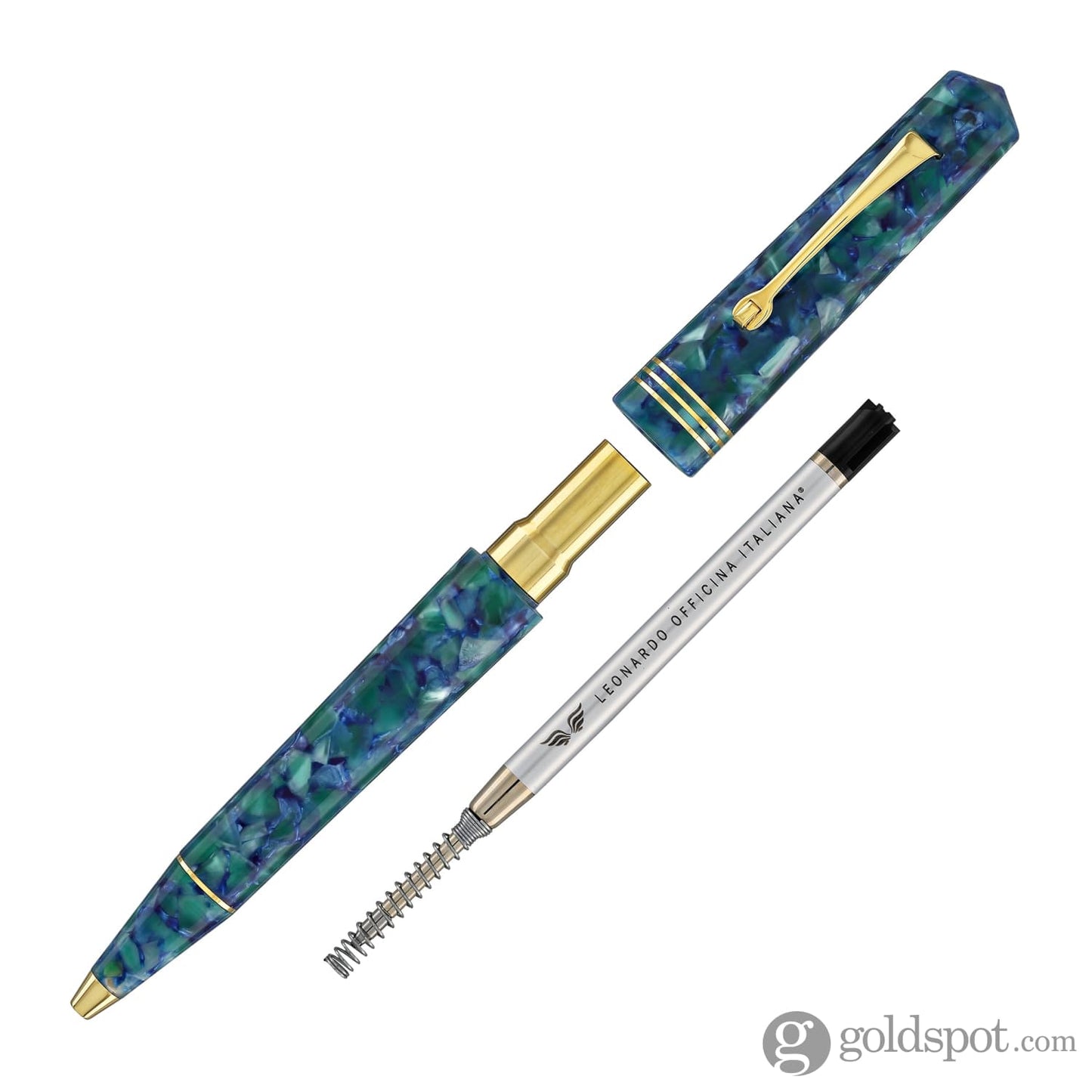 Leonardo Momento Zero Ballpoint Pen in Green & Blue Gold Trim Ballpoint Pen