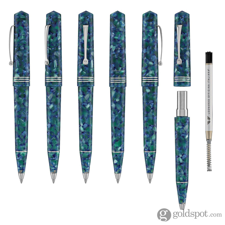 Leonardo Momento Zero Ballpoint Pen in Green & Blue Silver Trim Ballpoint Pen