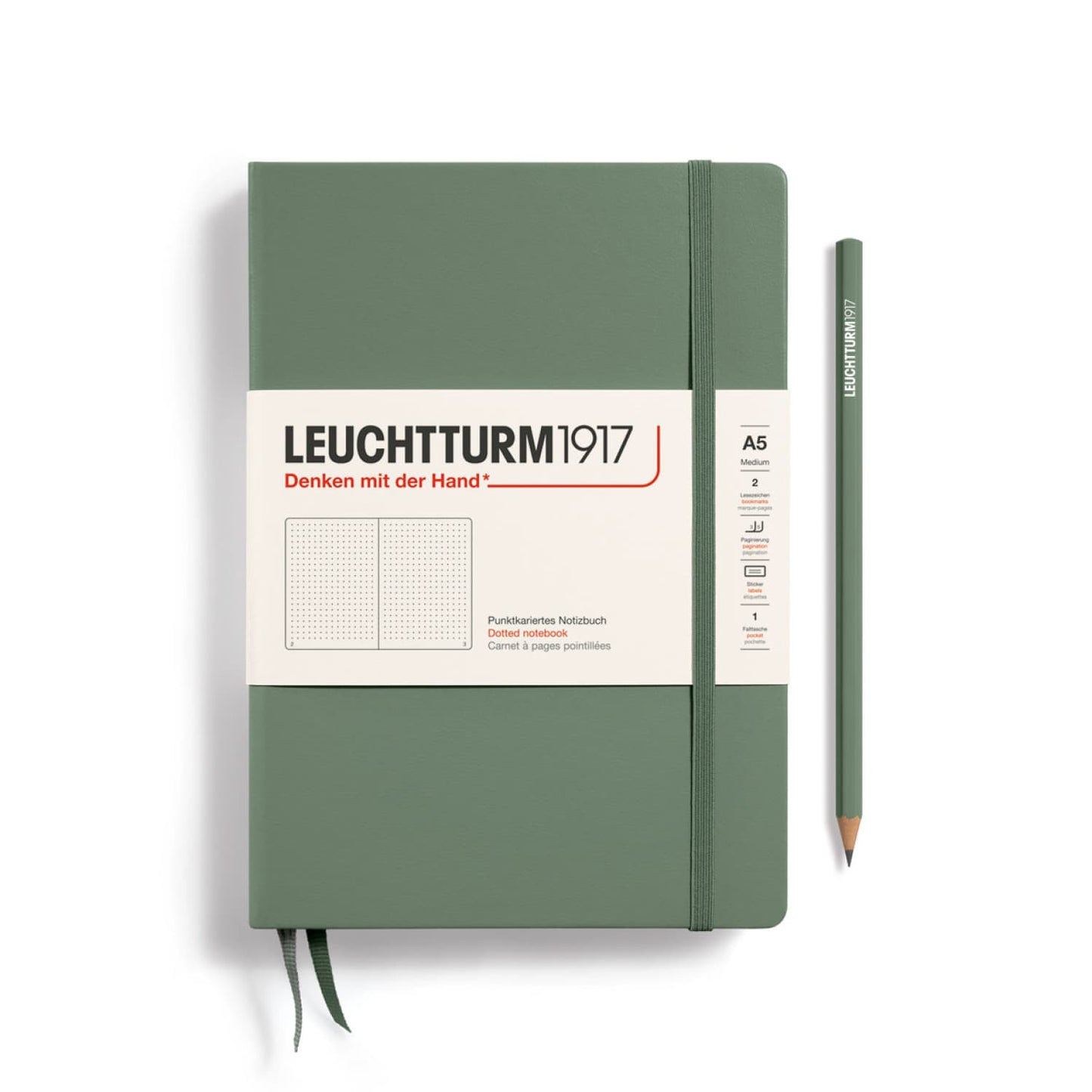 Leuchtturm 1917 Hardcover Dot Grid Notebook in Olive - A5 Notebooks Journals