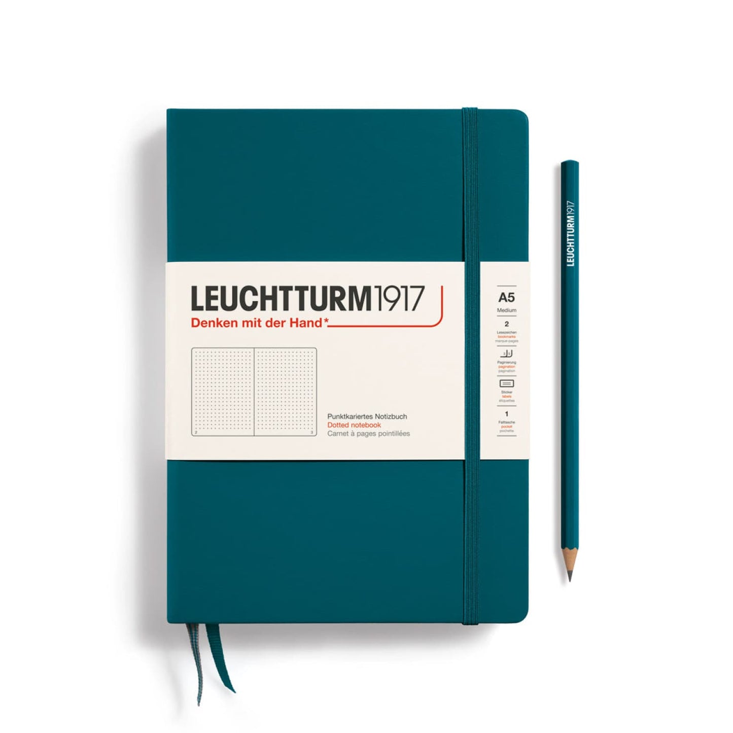 Leuchtturm 1917 Hardcover Dot Grid Notebook in Pacific Green - A5 Notebooks Journals