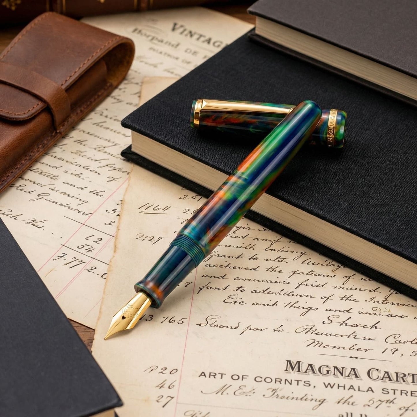 Magna Carta MAG 650 Fountain Pen in Oparex Lava Black - 14kt Gold Flex Nib Fountain Pen