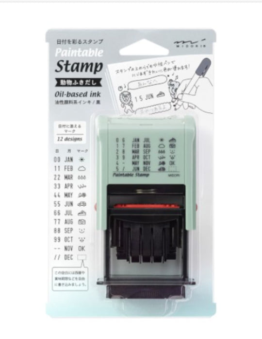 Midori Paintable Rotating Date Stamp in Animal Speech Bubbles