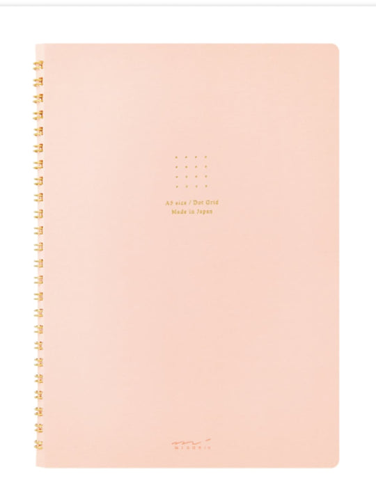 Midori Soft Color Ring A5 Notebook in Pink - Dot Grid