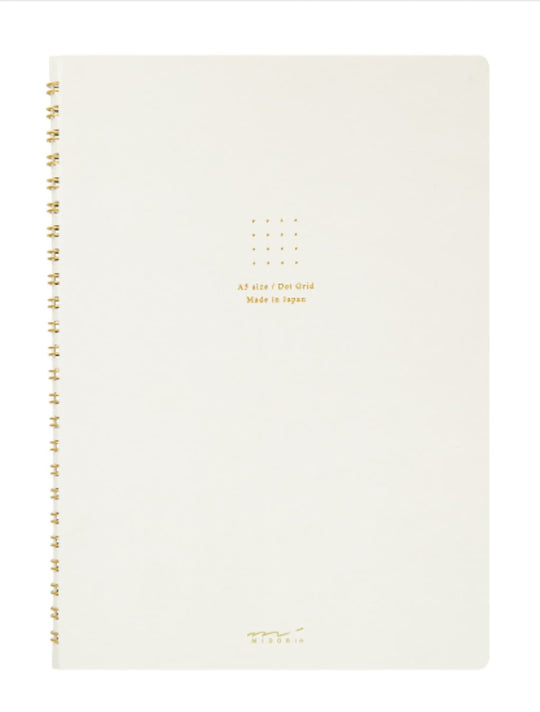 Midori Soft Color Ring A5 Notebook in White - Dot Grid
