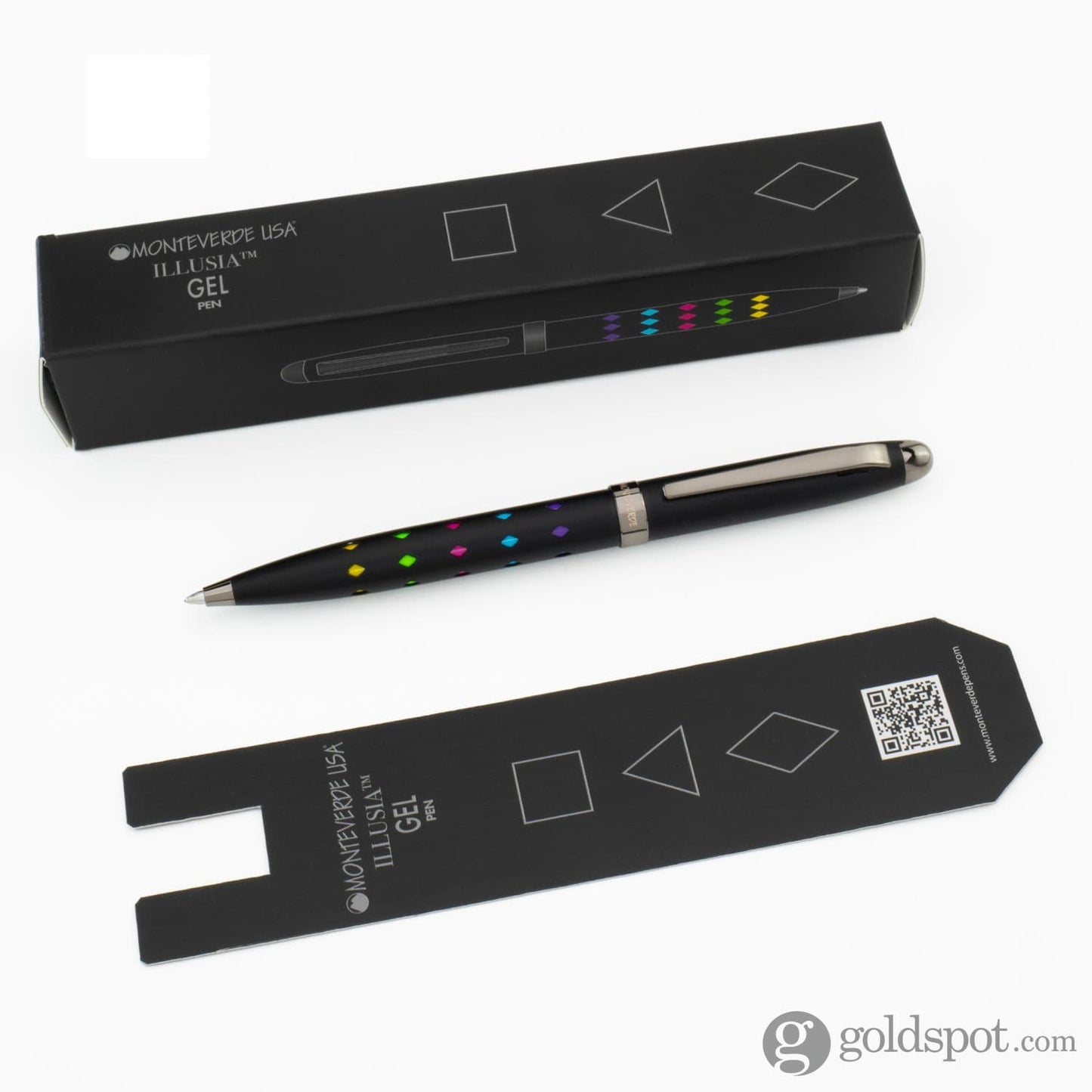 Monteverde Illusia Gel Pen in Diamond Shapes Black Matte with Gunmetal Trim Gel Pen