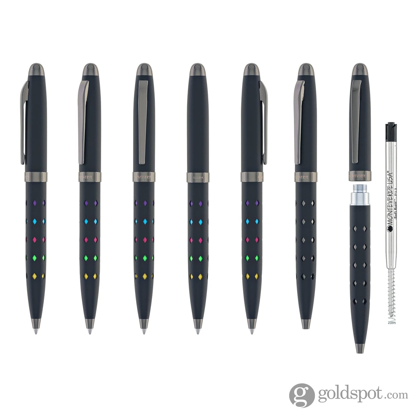 Monteverde Illusia Gel Pen in Diamond Shapes Black Matte with Gunmetal Trim Gel Pen