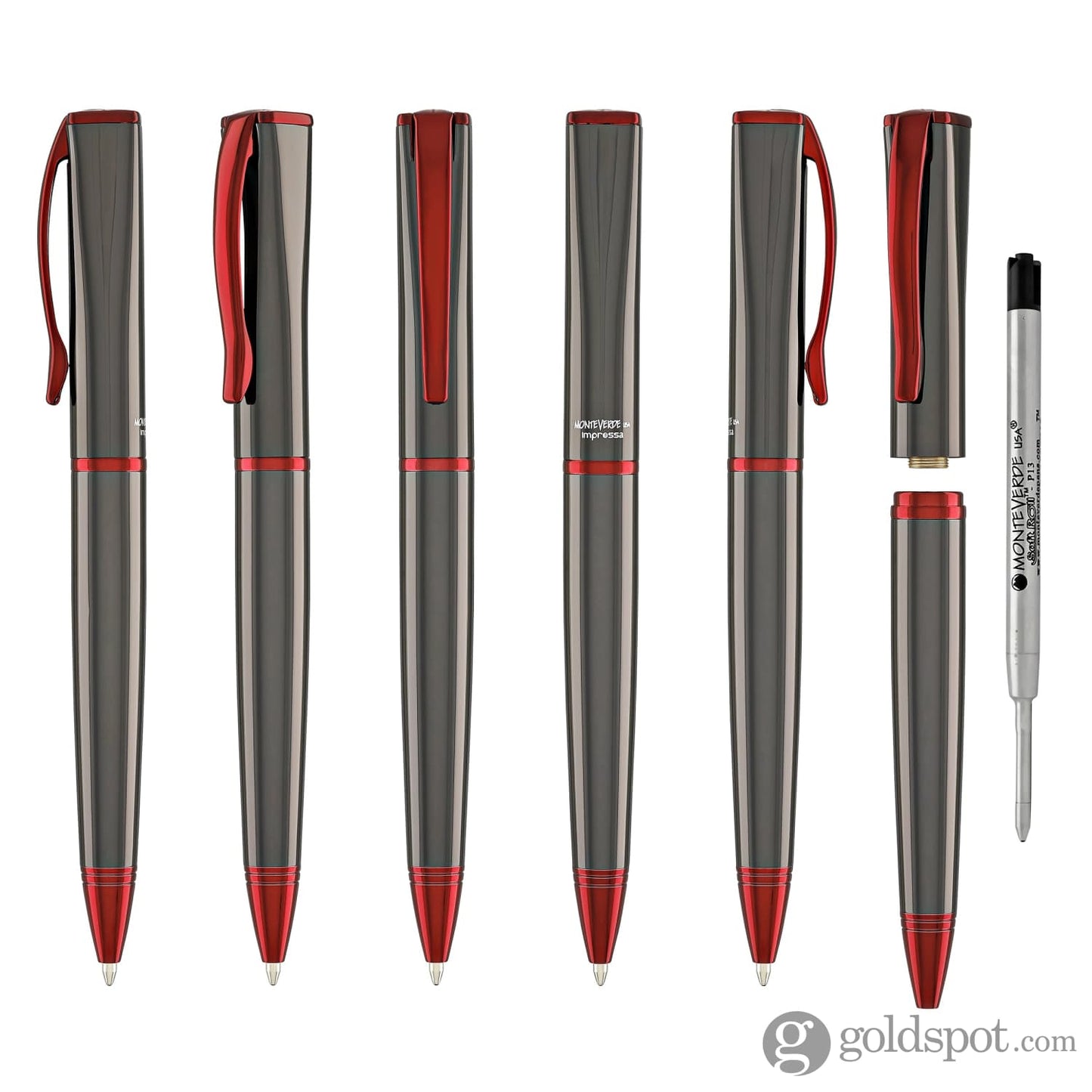 Monteverde Impressa Ballpoint Pen in Gunmetal with Red Trim Ballpoint Pens