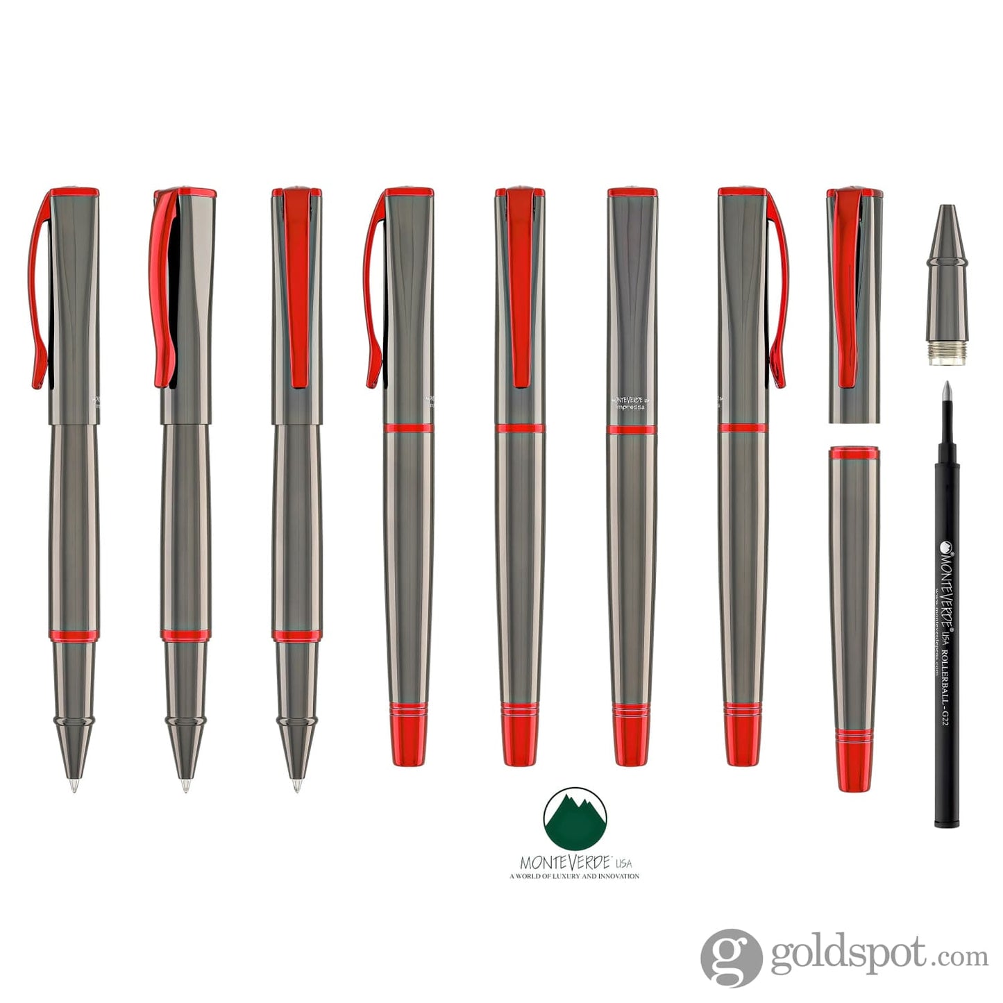 Monteverde Impressa Rollerball Pen in Gunmetal with Red Trim Rollerball Pen