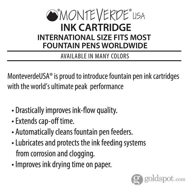 Monteverde Ink Cartridges International Size in Blue/Black - Pack of 6 Fountain Pen Cartridges