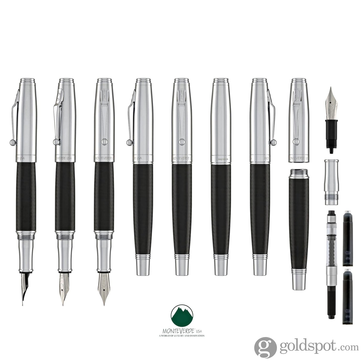 Monteverde Invincia Fountain Pen in Chrome & Carbon Fiber - Medium Point Fountain Pen