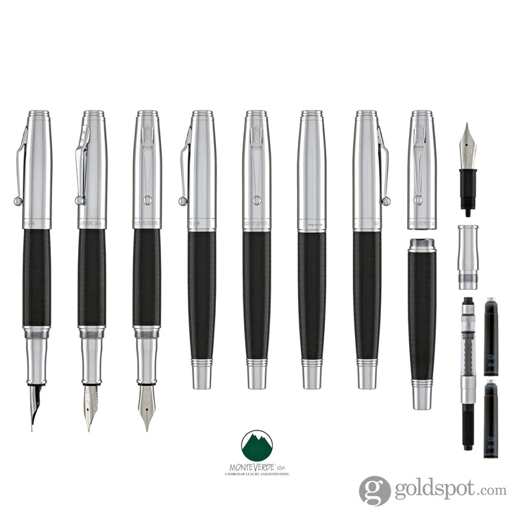 Monteverde Invincia Fountain Pen in Chrome & Carbon Fiber - Medium Point Fountain Pen