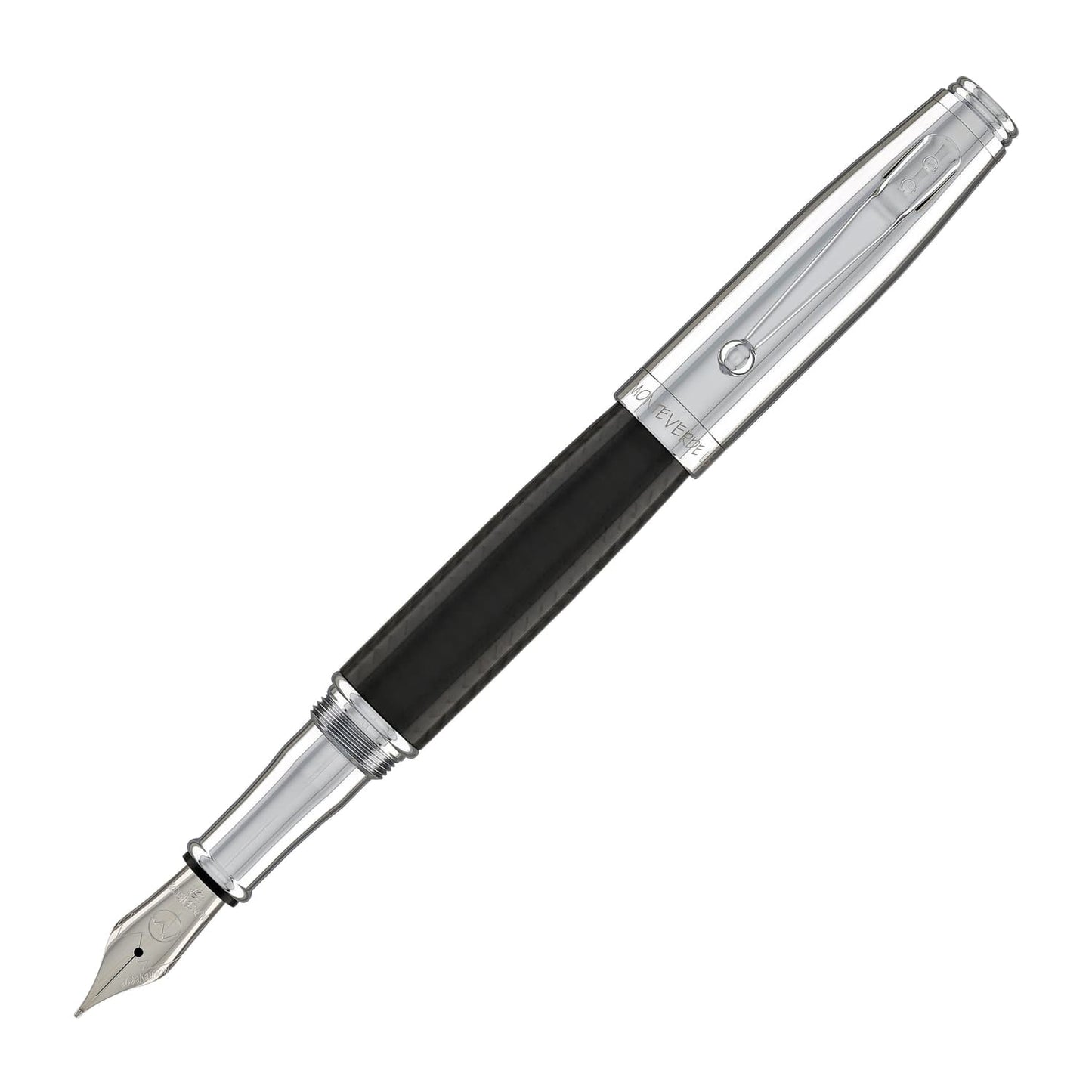 Monteverde Invincia Fountain Pen in Chrome & Carbon Fiber - Medium Point Fountain Pen