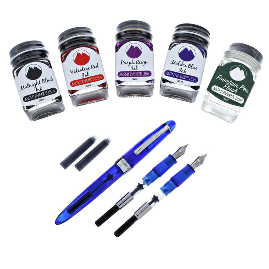Monteverde Monza 3 Fountain Pen Set in Blue - M, F, Omniflex Nibs
