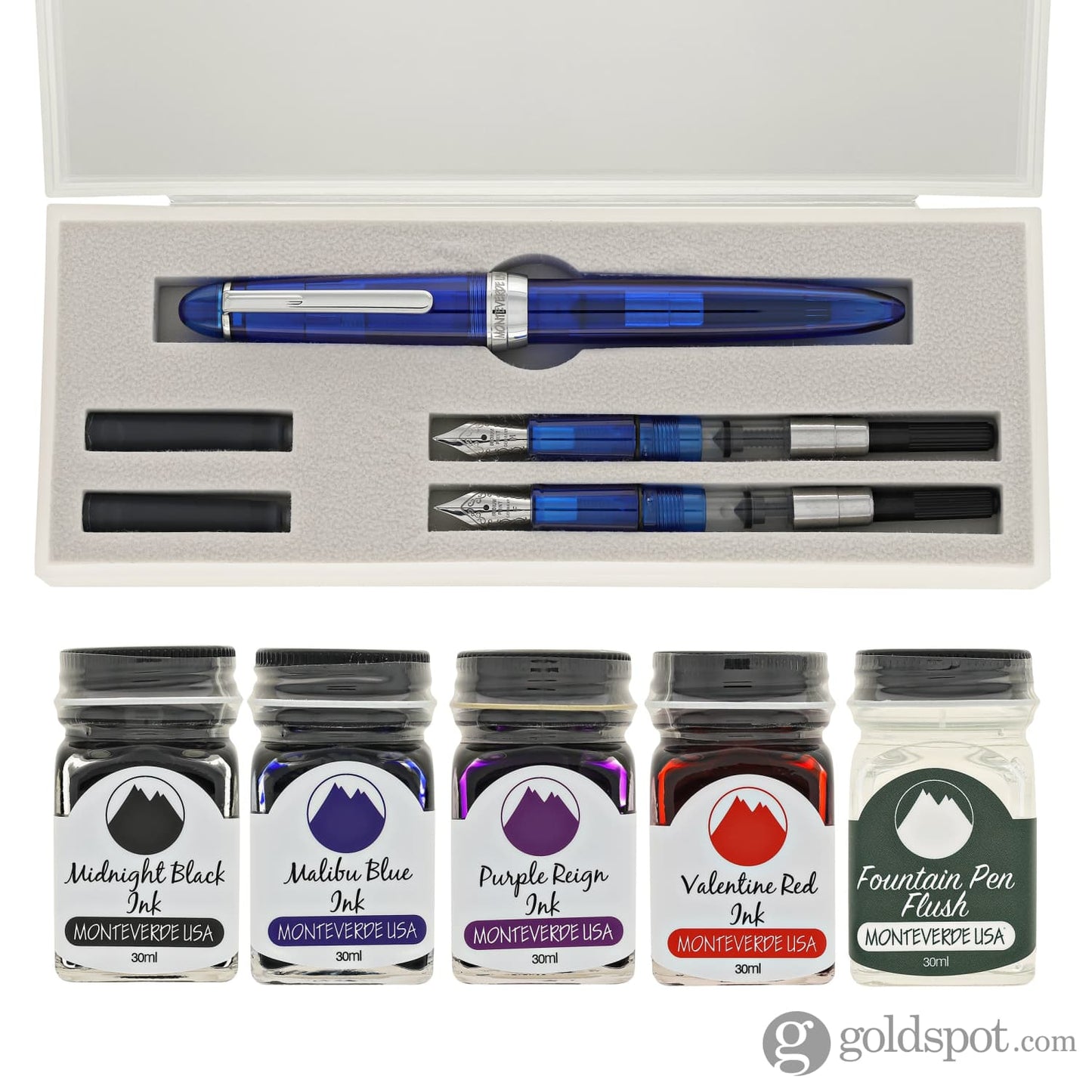 Monteverde Monza 3 Fountain Pen Set in Blue - M F Omniflex Nibs