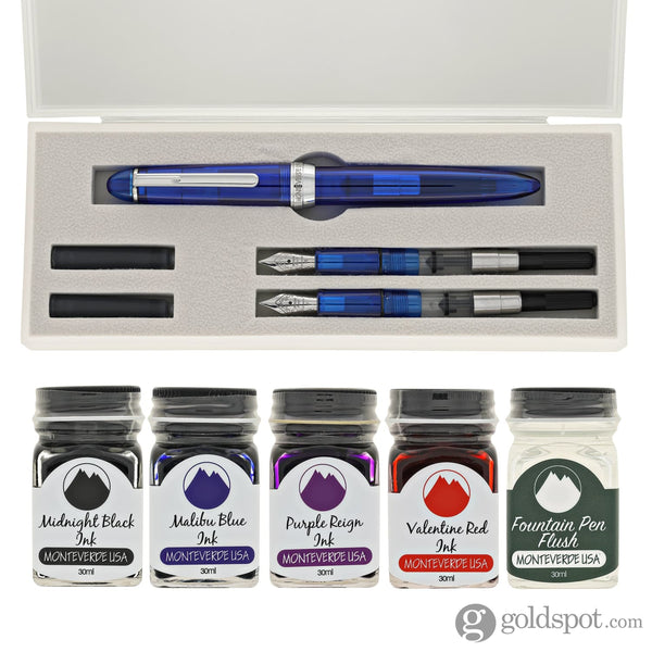 Monteverde Monza 3 Fountain Pen Set in Blue - M F Omniflex Nibs
