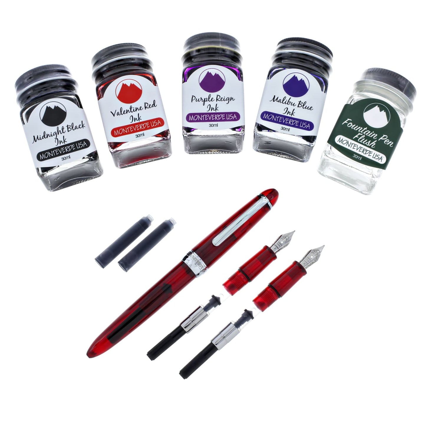 Monteverde Monza 3 Fountain Pen Set in Red - M F Omniflex Nibs