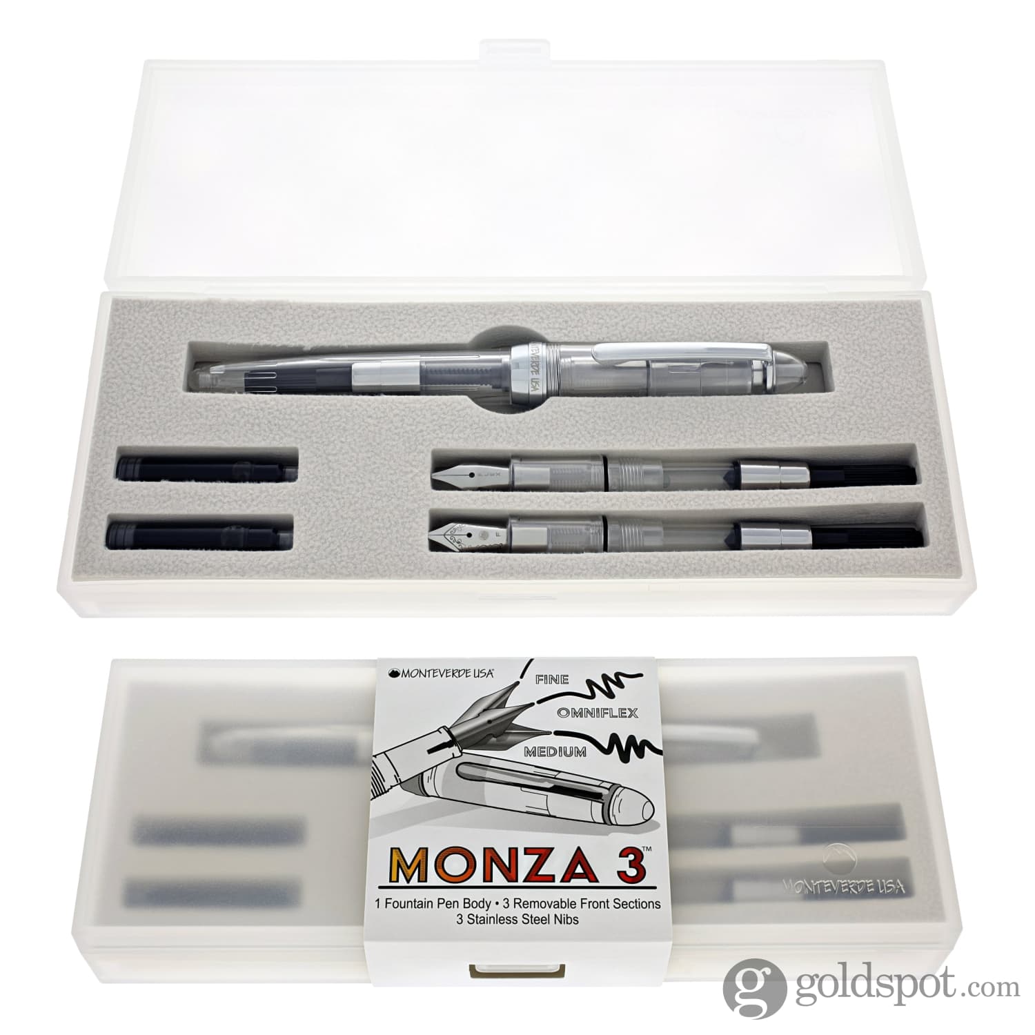 Monteverde Monza Fountain Pen in Crystal Clear - Fine, Medium and