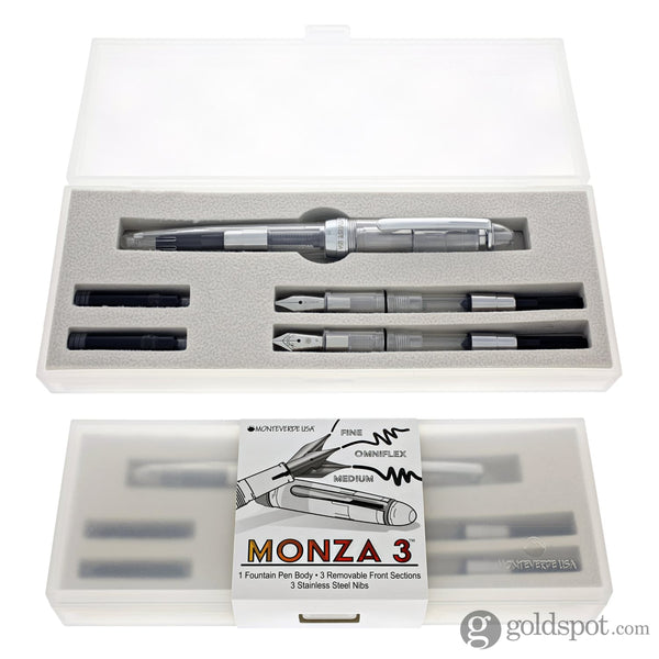 Monteverde Monza Fountain Pen in Crystal Clear - Fine Medium and Omniflex Nibs Pack of 3